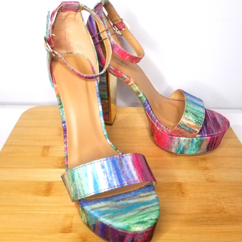 Bright multicolored high heel sandals